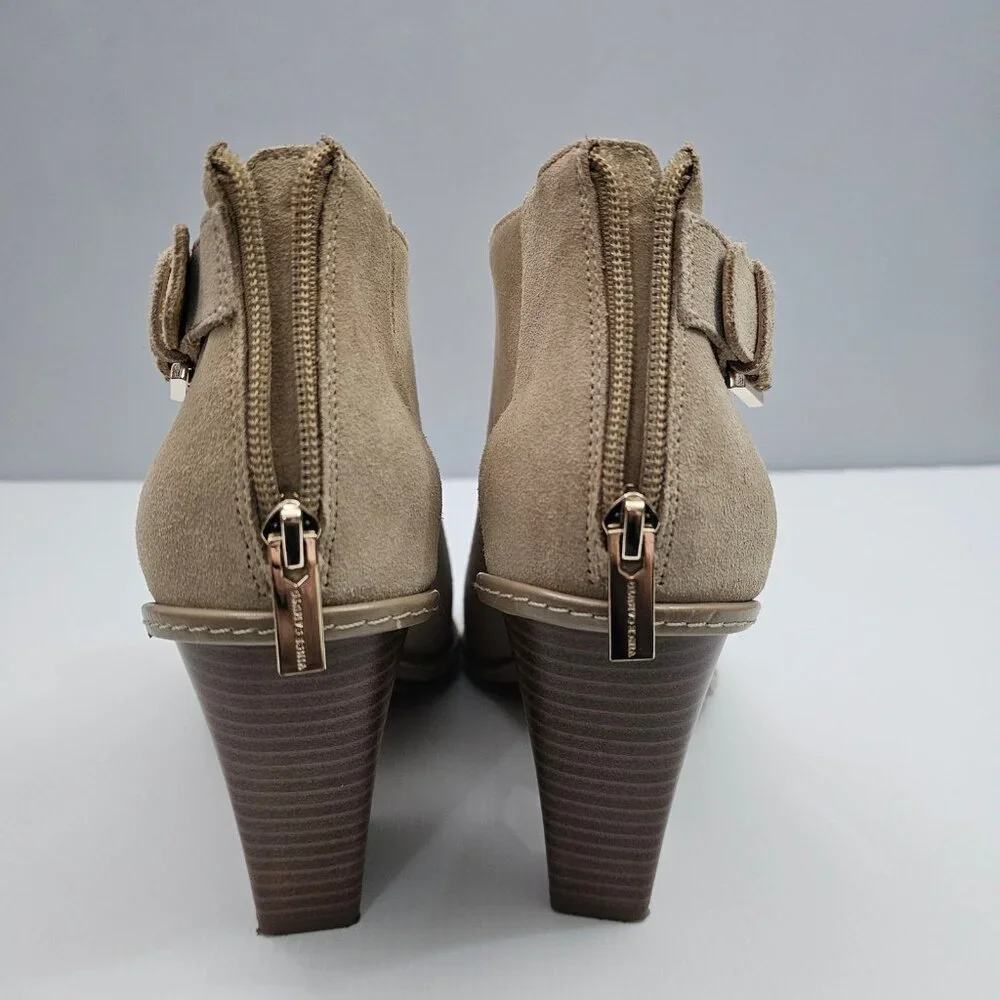 Vince Camuto Fareena Ankle Bootie Womens 11 Tan Leather Peep Toe Block Heel